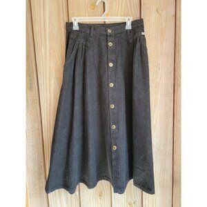 Cherokee Vintage Black Denim Cotton Belted Skirt Made in USA Size 12